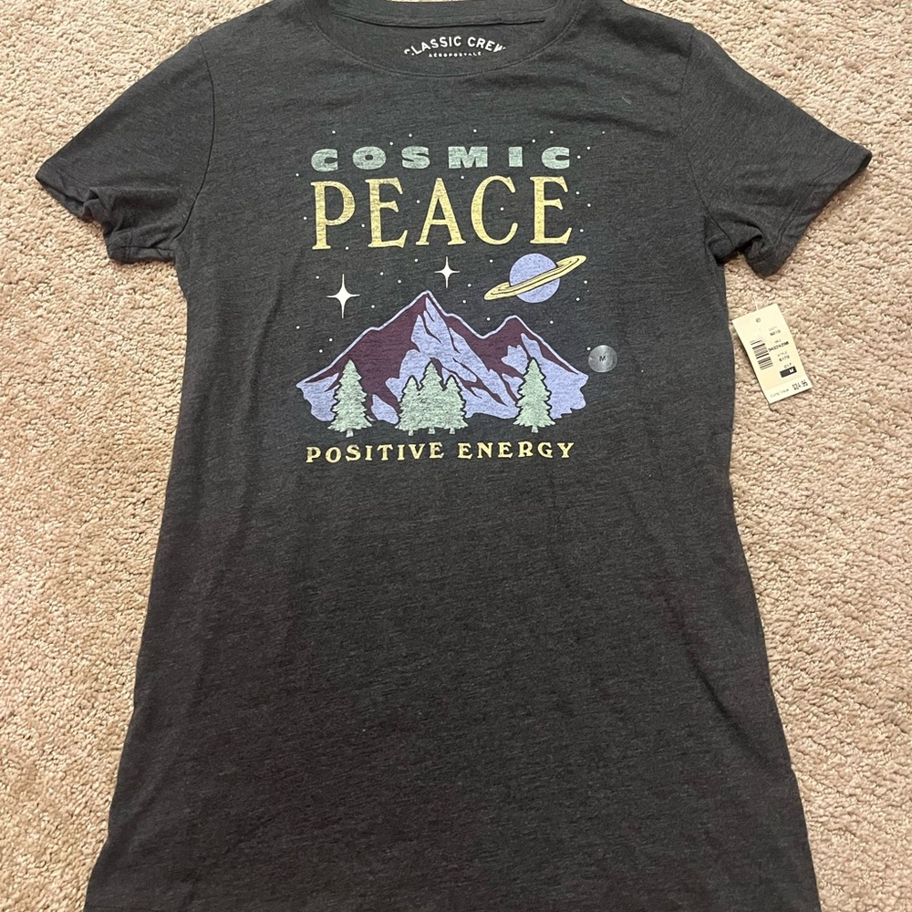 AEROPOSTALE Classic Crew Women's Cosmic Peace Graphic Tee - Charcoal